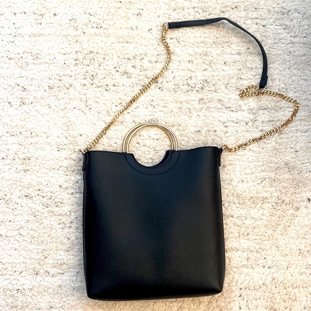 Black and Gold Double Ring Crossbody Bag